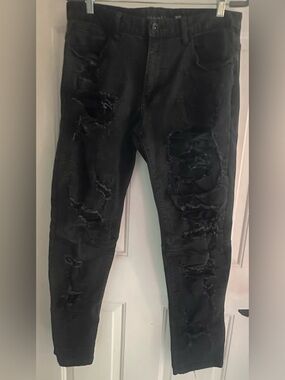 Men's Black Distressed Slim Decibel Jeans